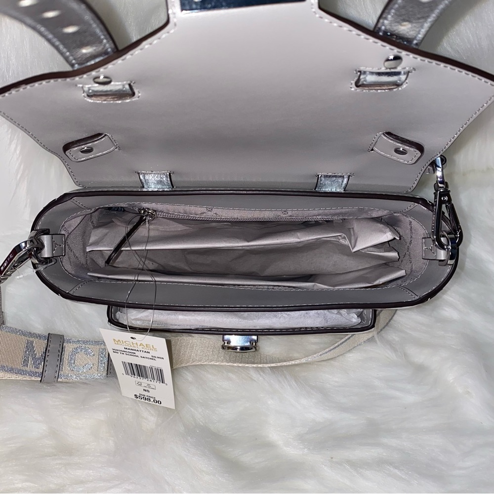Michael Kors purse Manhattan Medium Metallic Satchel New - Picture 8 of 15